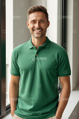 穿着绿polo衫微笑的男士肖像