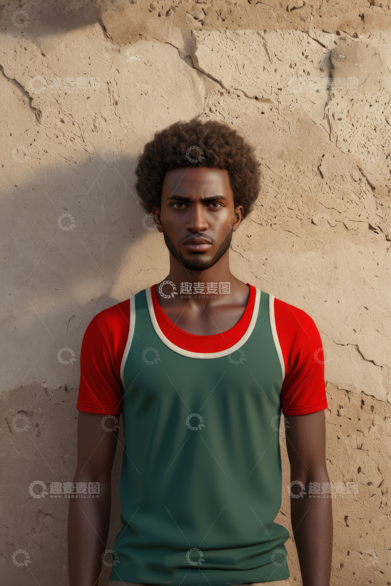 高清大图下载【趣麦麦图】穿红绿上衣的非洲裔男子