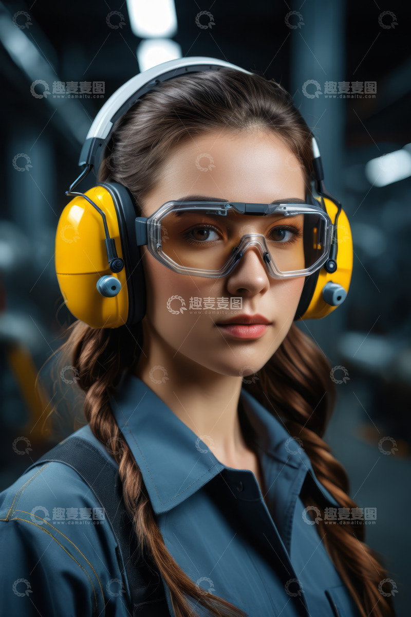 高清大图下载【趣麦麦图】戴护具的女性工人肖像