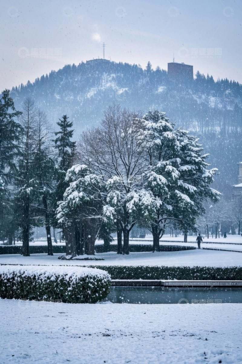 高清大图下载【趣麦麦图】冬日公园雪景