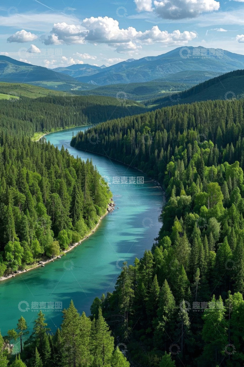 高清大图下载【趣麦麦图】森林河流与山脉自然景观