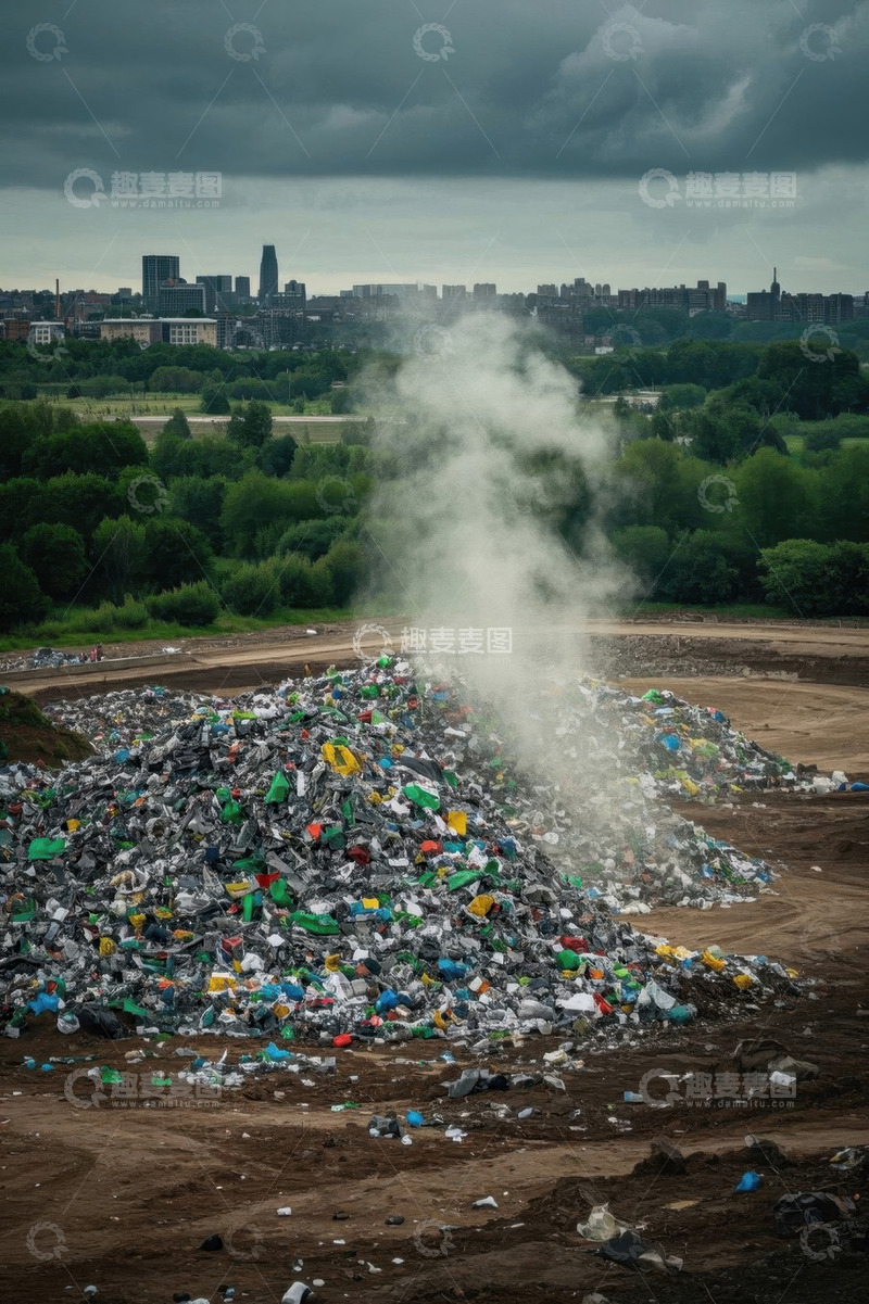 高清大图下载【趣麦麦图】城市边缘的垃圾堆放场景