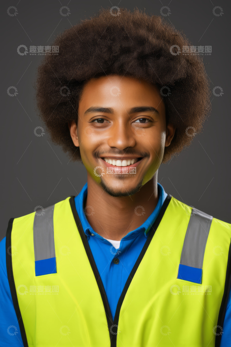 高清大图下载【趣麦麦图】穿反光背心的非洲裔男子微笑