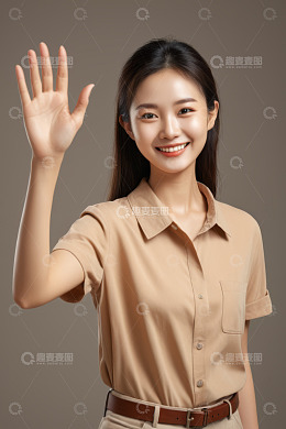微笑女性挥手示意