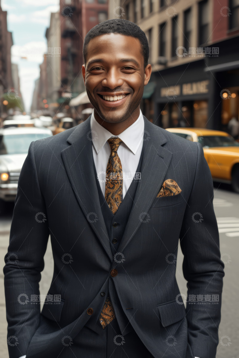 高清大图下载【趣麦麦图】街头穿着西装的非裔美国男子