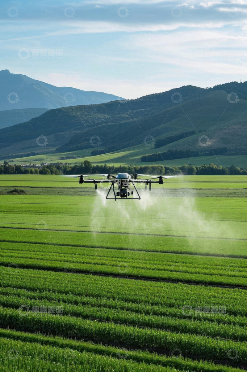 高清大图下载【趣麦麦图】无人机于田野上空喷洒作业