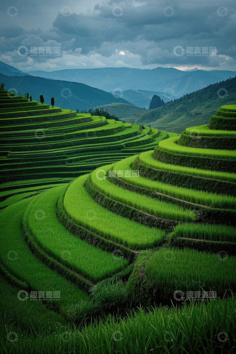 高清大图下载【趣麦麦图】山间翠绿梯田自然风光