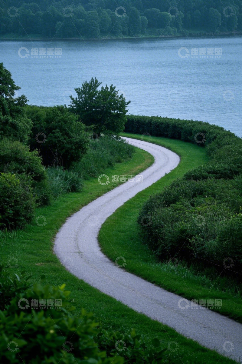 高清大图下载【趣麦麦图】湖边蜿蜒的绿色小路