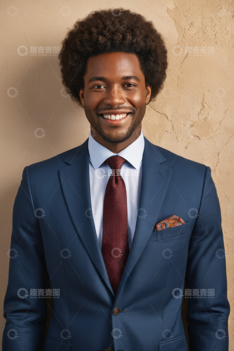 高清大图下载【趣麦麦图】穿着西装微笑的非洲裔男子