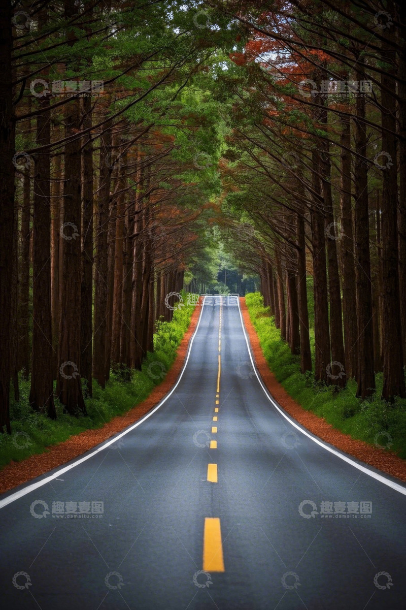 高清大图下载【趣麦麦图】森林中延伸的道路