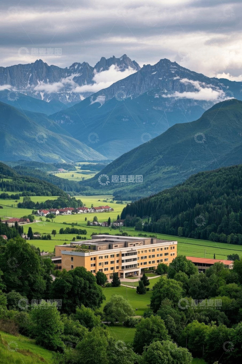 高清大图下载【趣麦麦图】山间建筑与自然景观全景