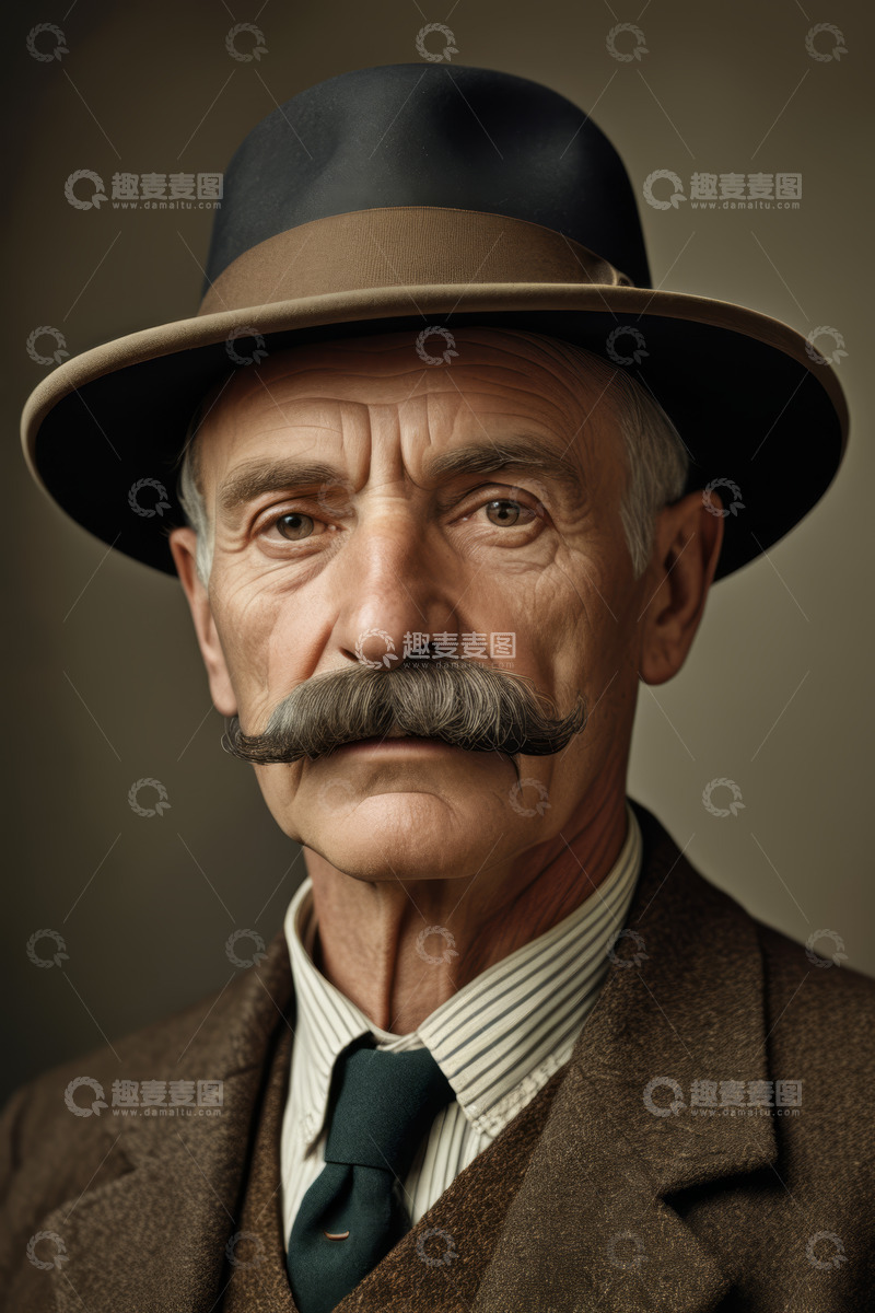 高清大图下载【趣麦麦图】戴礼帽留胡须的老人肖像