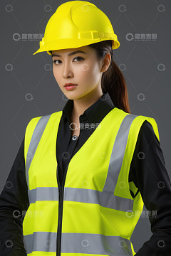 穿反光背心戴安全帽的女性