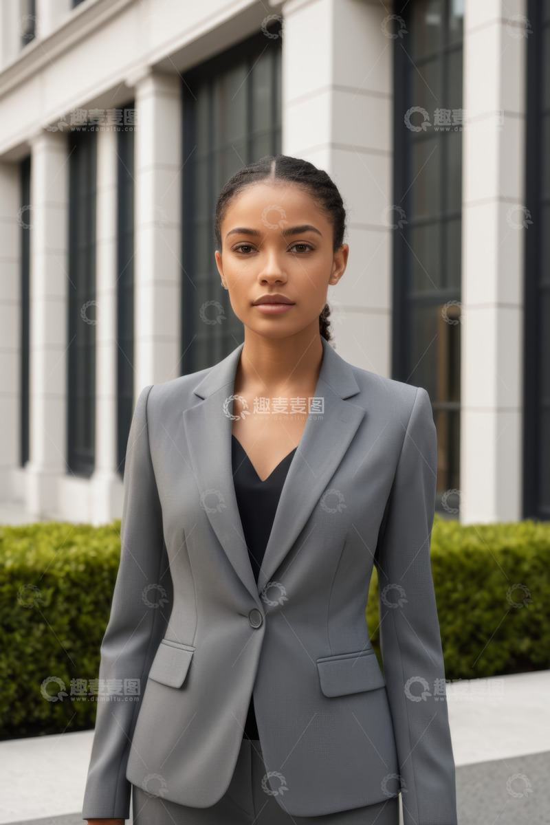 高清大图下载【趣麦麦图】身着西装的年轻女性户外肖像