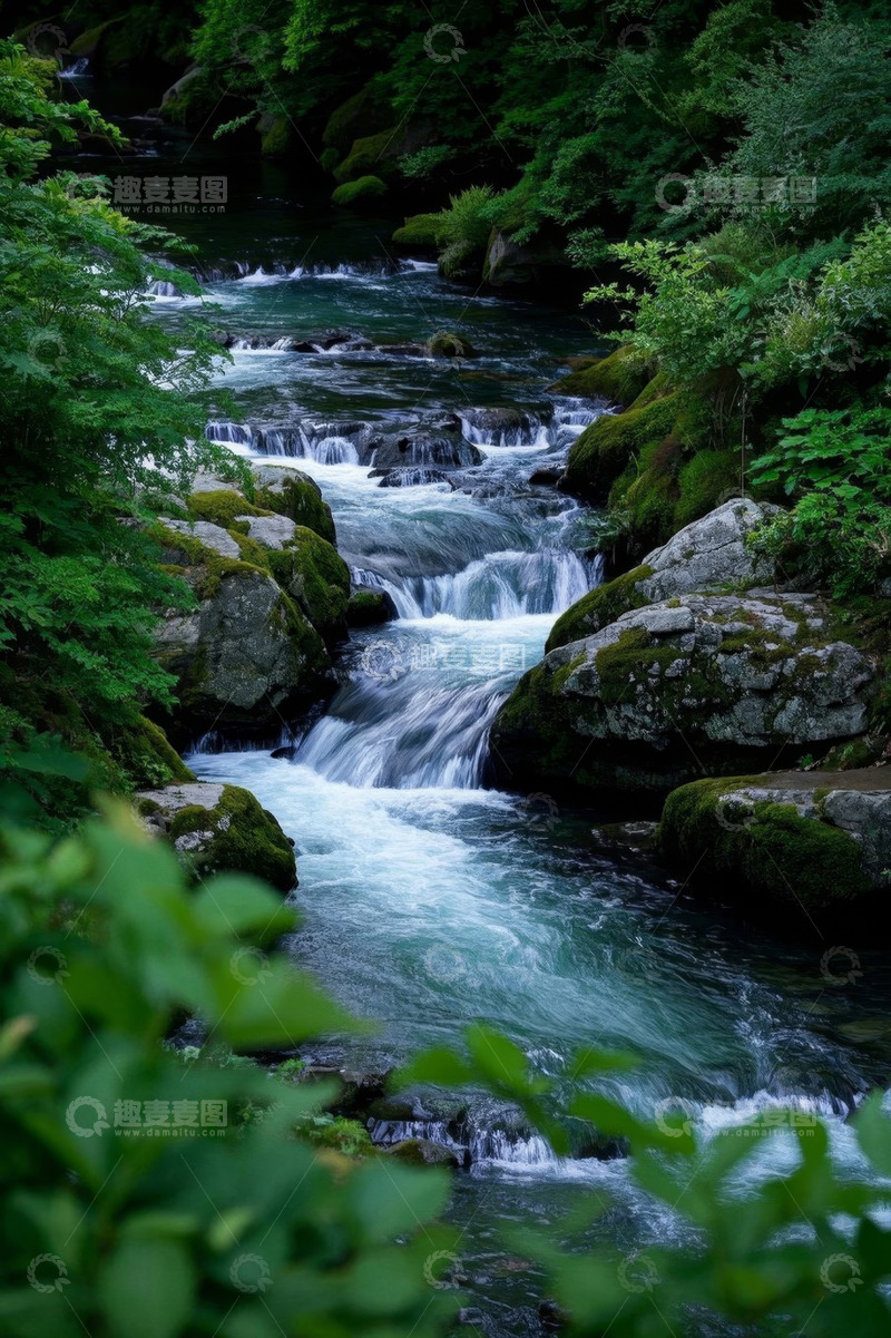 高清大图下载【趣麦麦图】森林中流淌的溪流与岩石