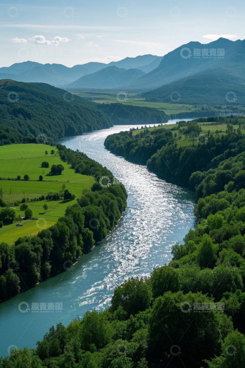 高清大图下载【趣麦麦图】山谷间蜿蜒河流自然风光