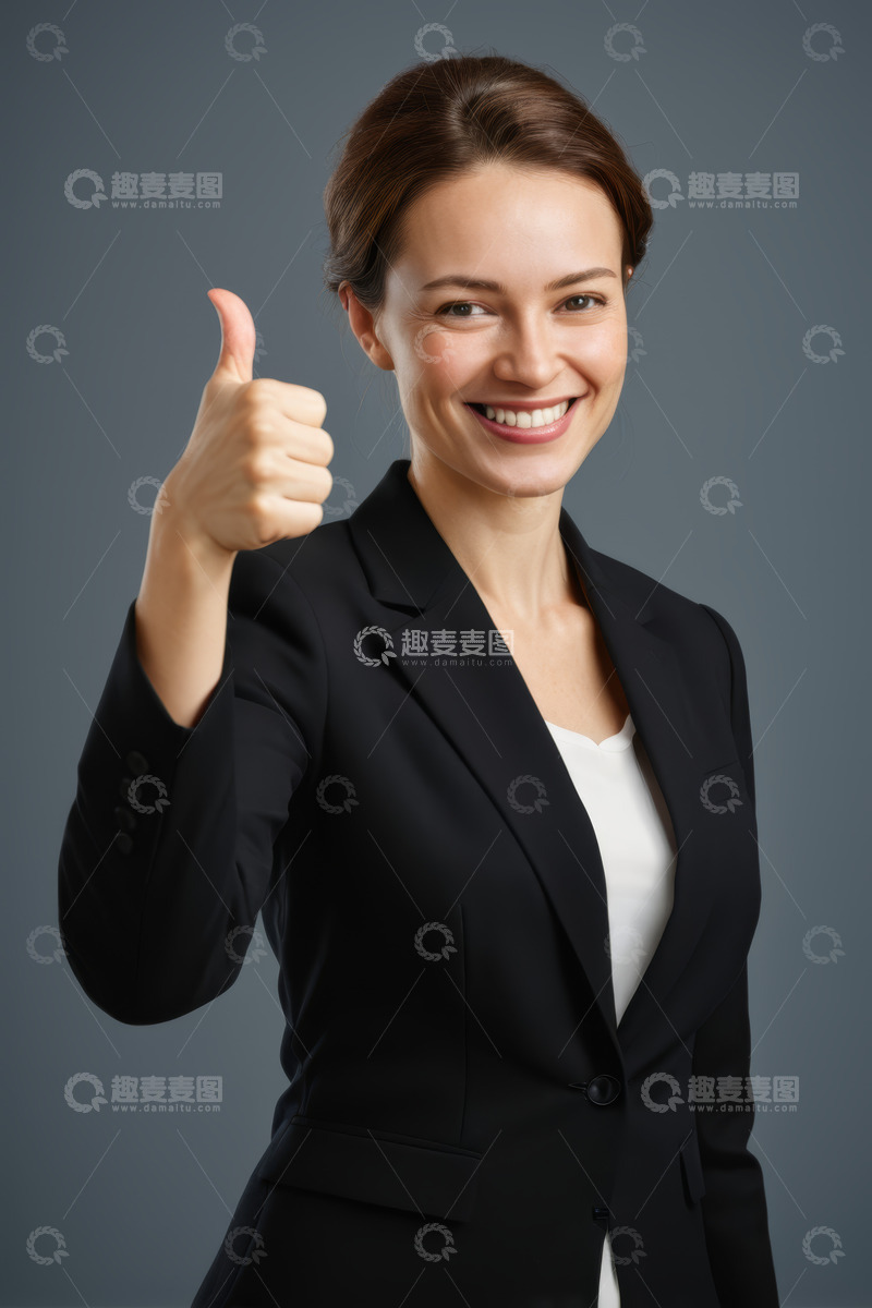 高清大图下载【趣麦麦图】微笑女商人竖起大拇指