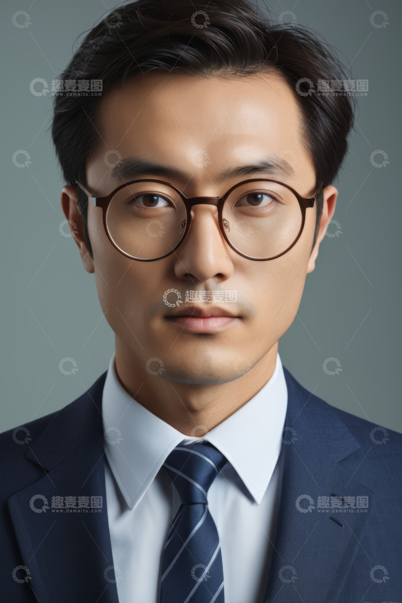 高清大图下载【趣麦麦图】身着西装戴眼镜的亚洲男性肖像