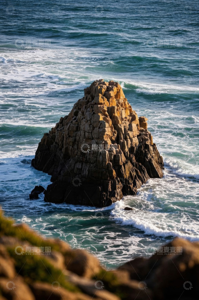 高清大图下载【趣麦麦图】海边矗立的岩石海浪景观