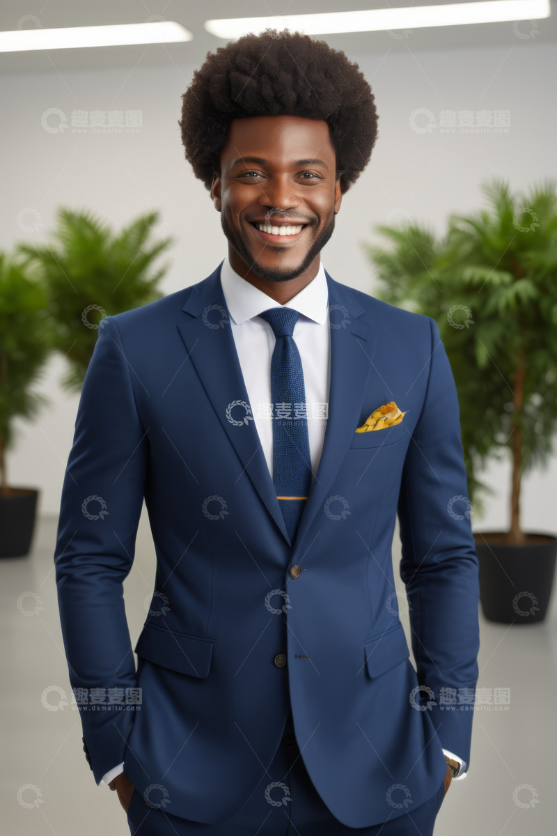 高清大图下载【趣麦麦图】穿着西装微笑的非洲裔男士