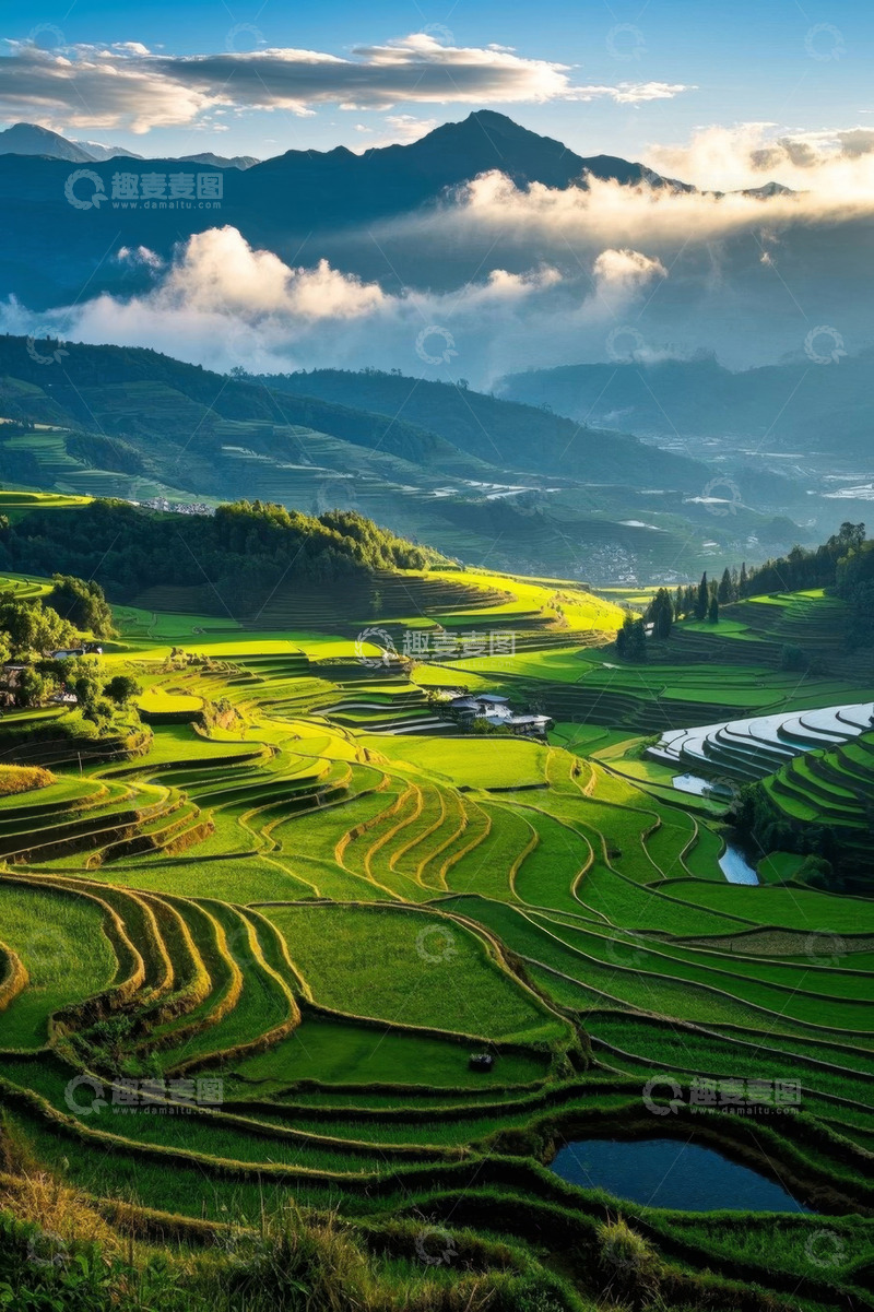 高清大图下载【趣麦麦图】山间梯田田园风光全景