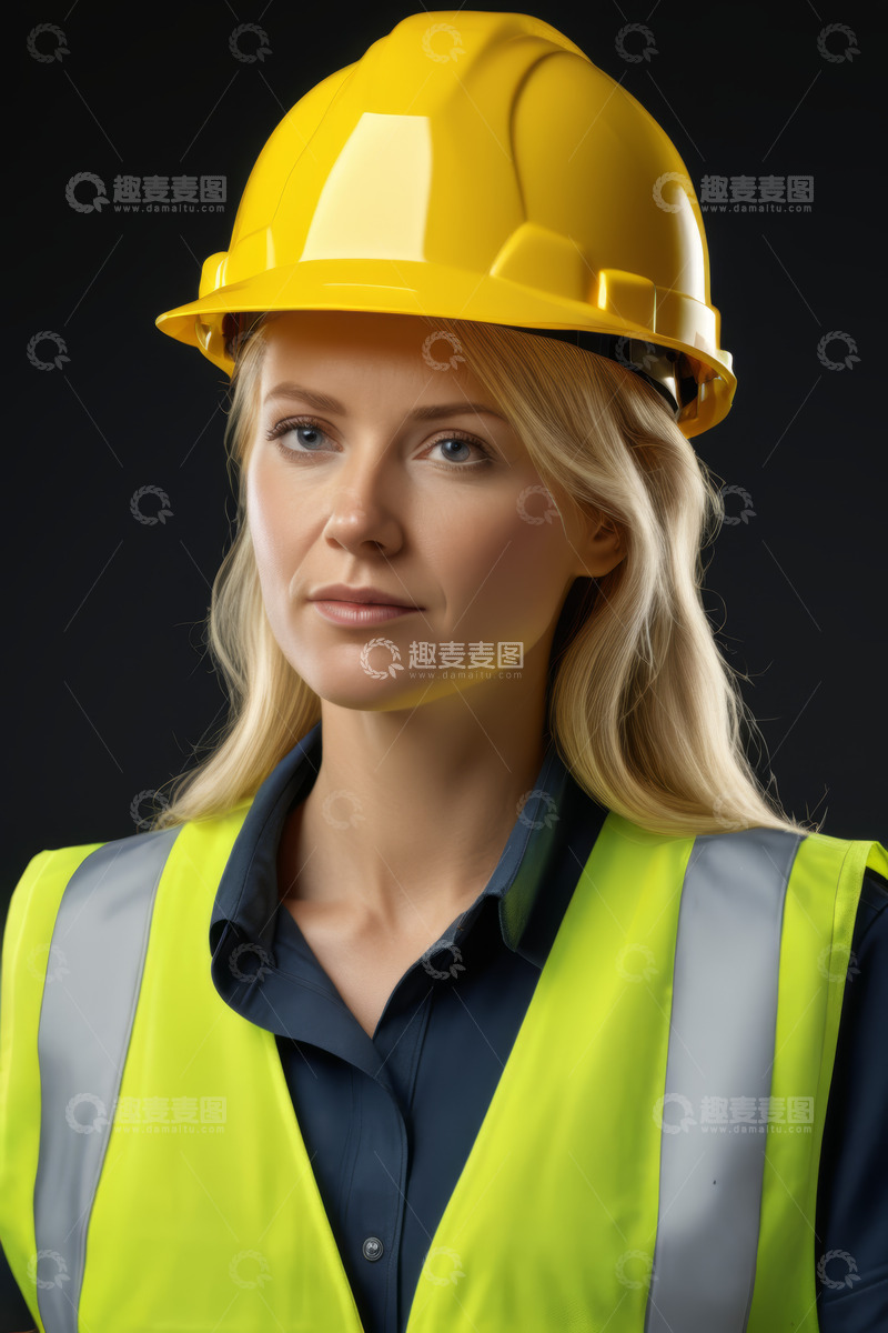 高清大图下载【趣麦麦图】戴安全帽穿反光背心的女性
