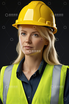 戴安全帽穿反光背心的女性