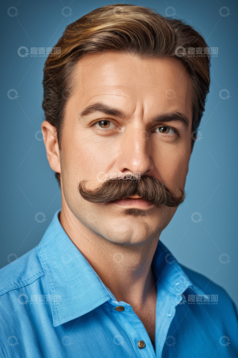 高清大图下载【趣麦麦图】留着小胡子男子的面部特写