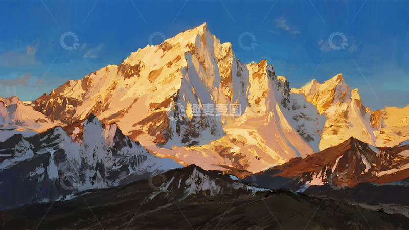 高清大图下载【趣麦麦图】雪山风光油画