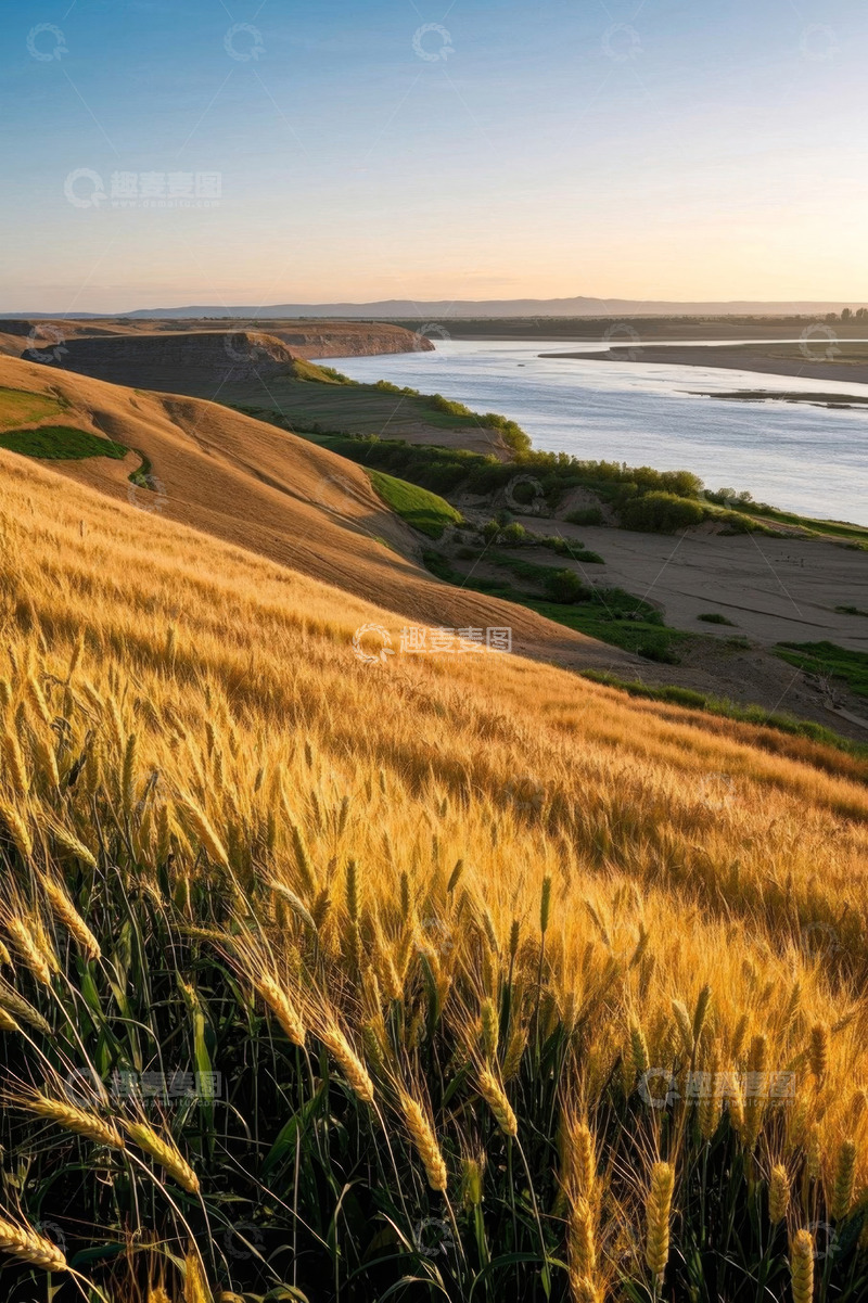 高清大图下载【趣麦麦图】麦田河畔自然风光