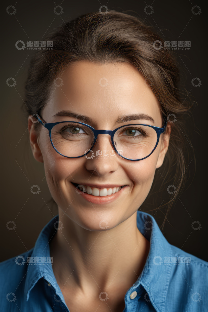 高清大图下载【趣麦麦图】戴眼镜微笑的女士肖像