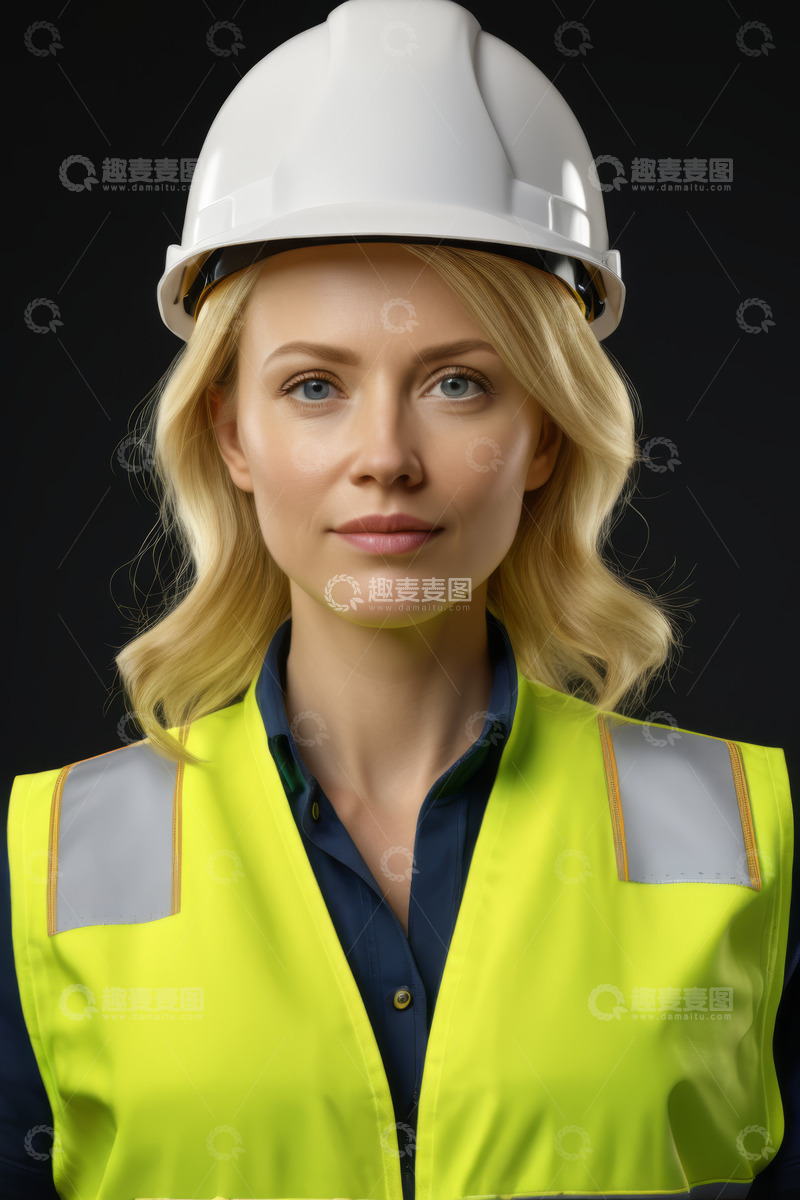 高清大图下载【趣麦麦图】穿反光背心戴安全帽的女性