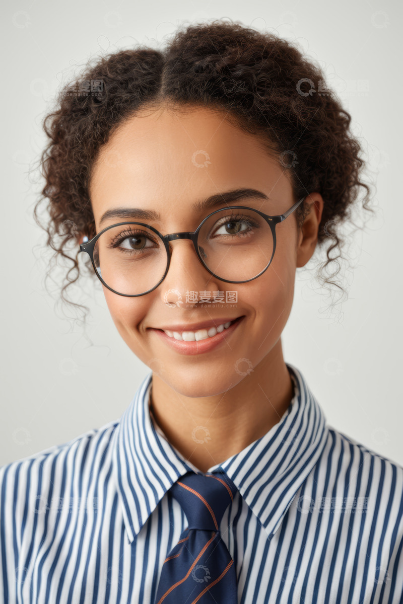 高清大图下载【趣麦麦图】戴眼镜微笑的职业女性特写