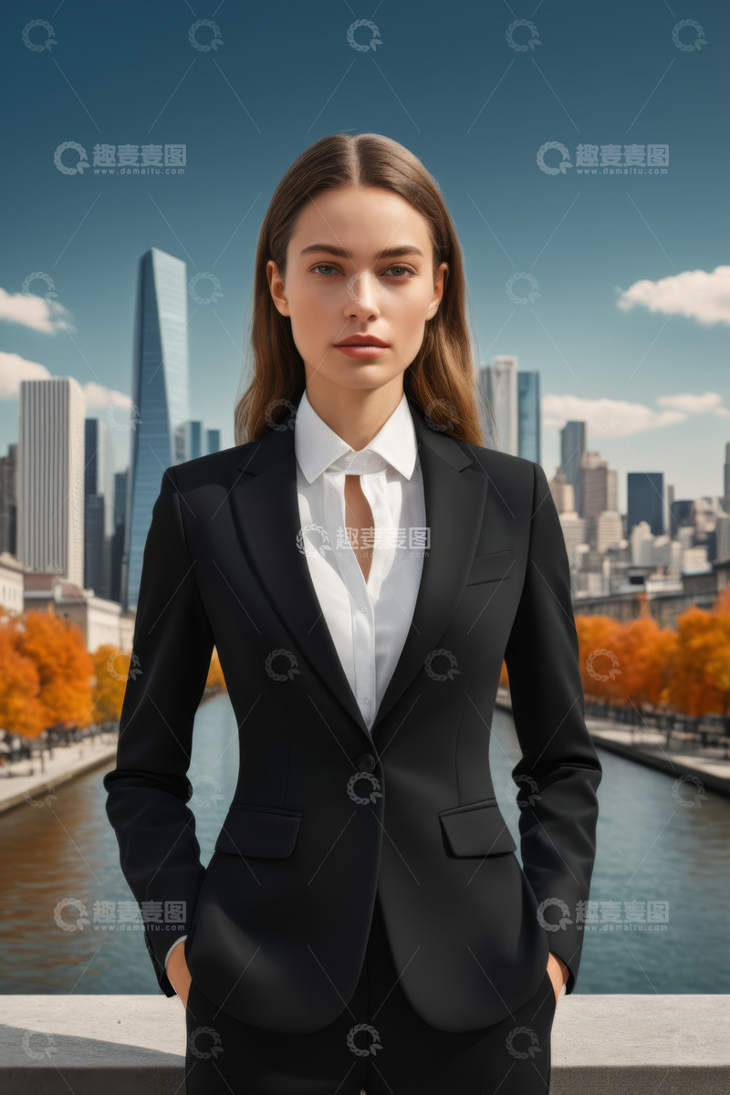 高清大图下载【趣麦麦图】城市背景前的职业女性形象