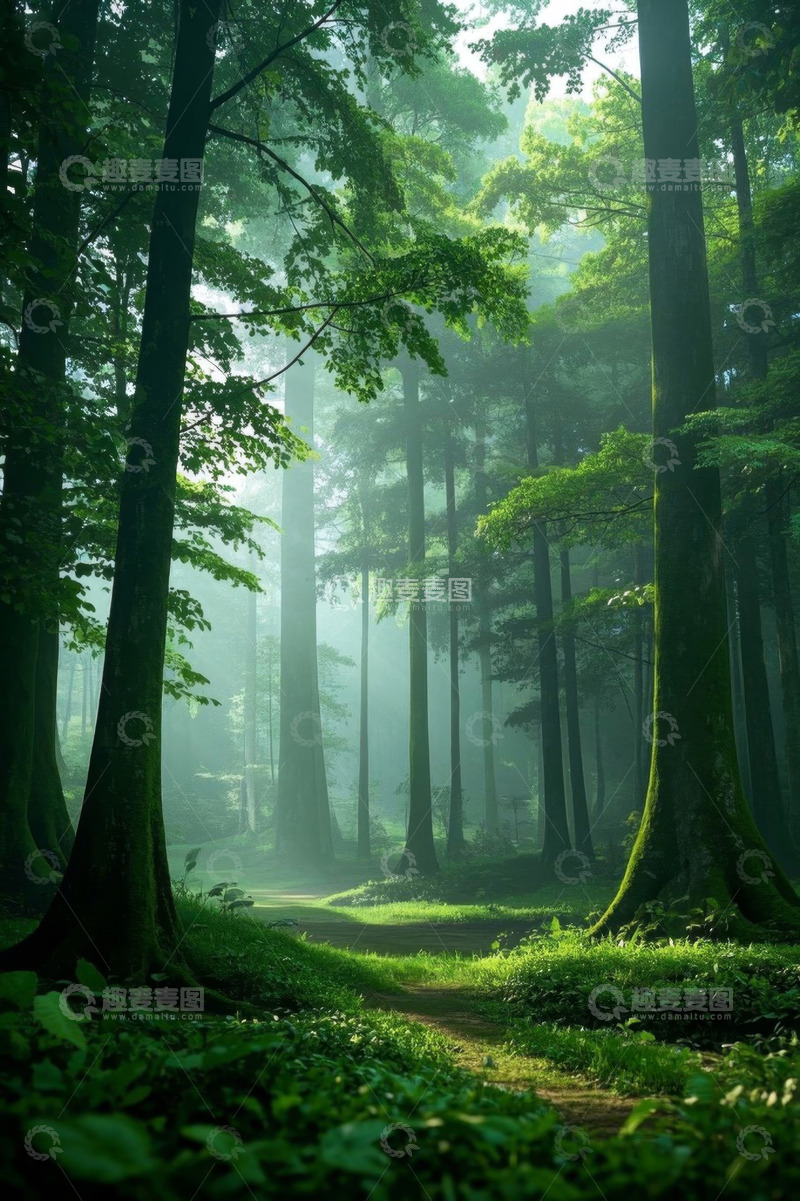 高清大图下载【趣麦麦图】阳光穿透的静谧森林小径