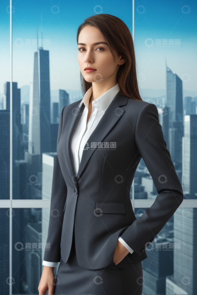 高清大图下载【趣麦麦图】商务女性身着正装背景为城市景观