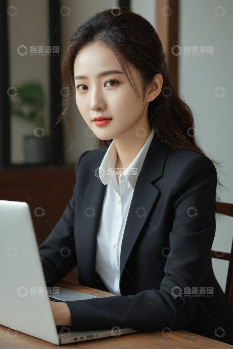 高清大图下载【趣麦麦图】职业女性办公使用笔记本电脑