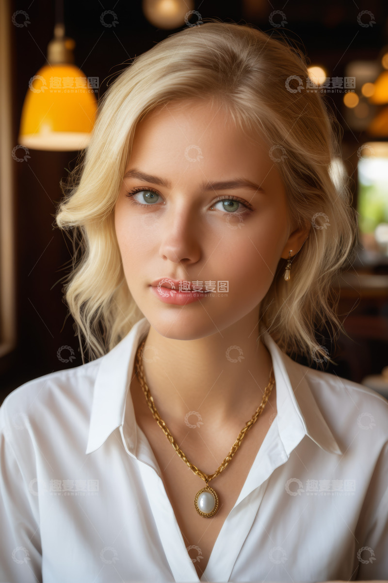 高清大图下载【趣麦麦图】金发女子室内肖像