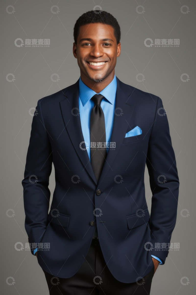 高清大图下载【趣麦麦图】西装革履的黑人男子微笑肖像
