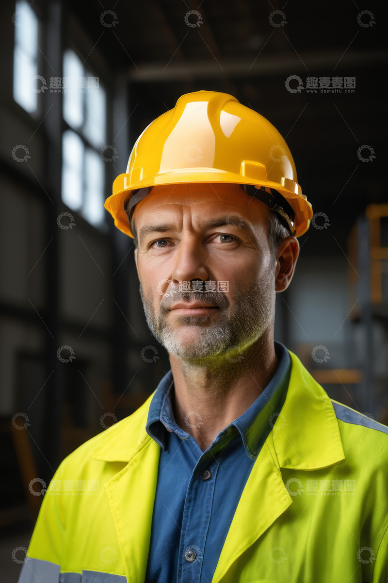 高清大图下载【趣麦麦图】工业工人戴安全帽肖像