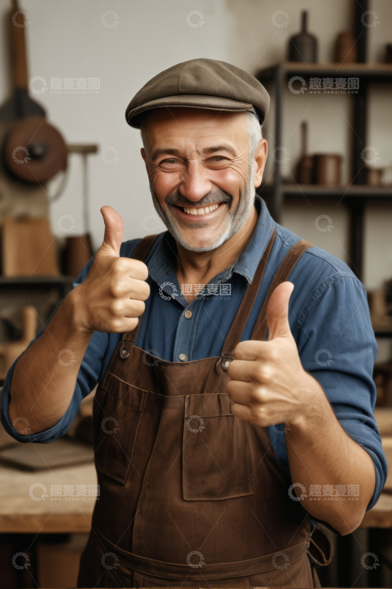 高清大图下载【趣麦麦图】微笑工匠竖起大拇指