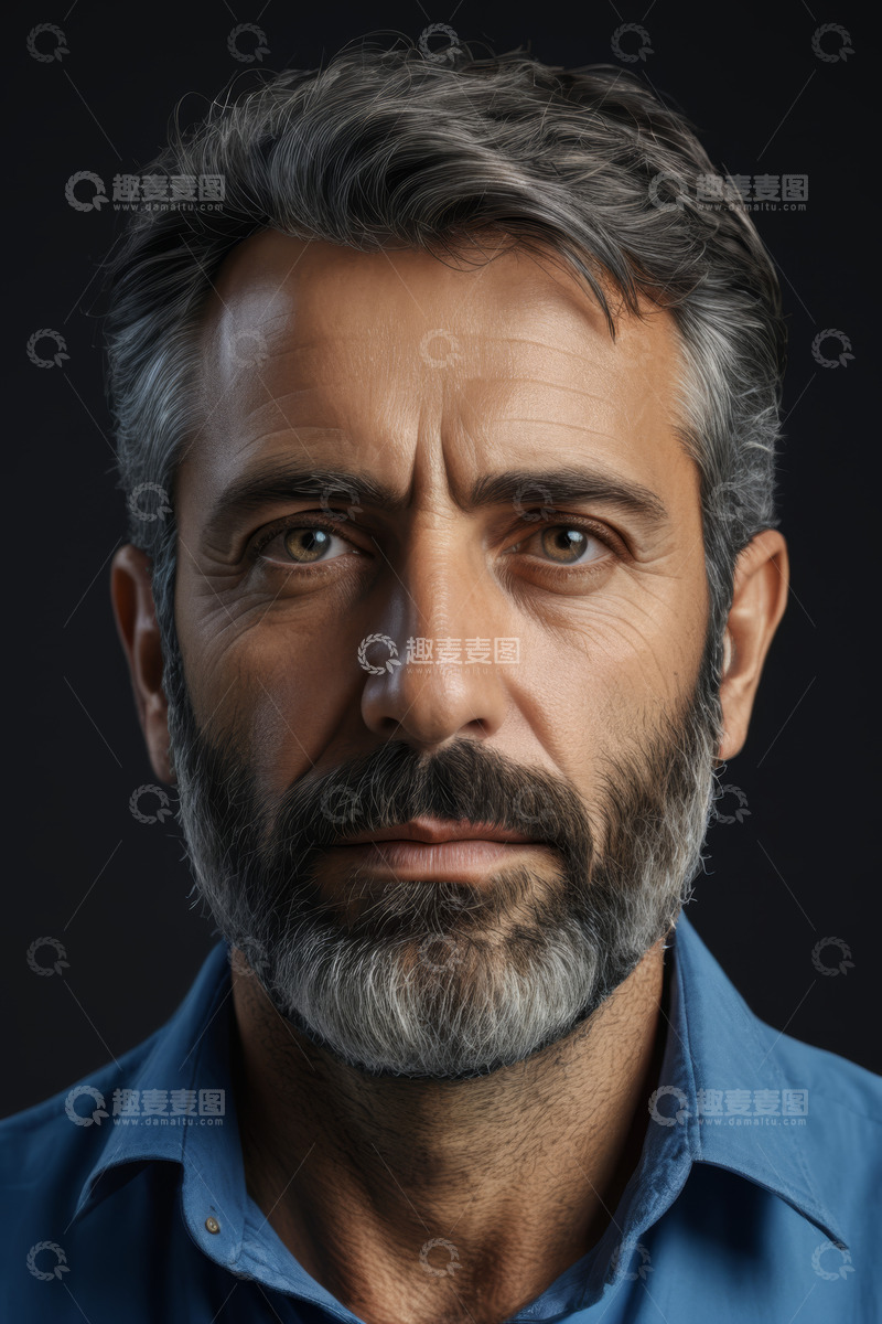 高清大图下载【趣麦麦图】中年男子蓝色衬衫正面肖像