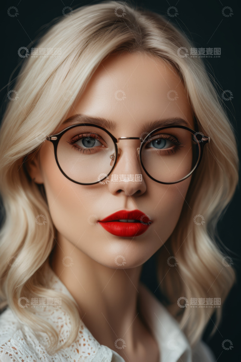 高清大图下载【趣麦麦图】金发戴眼镜女子特写