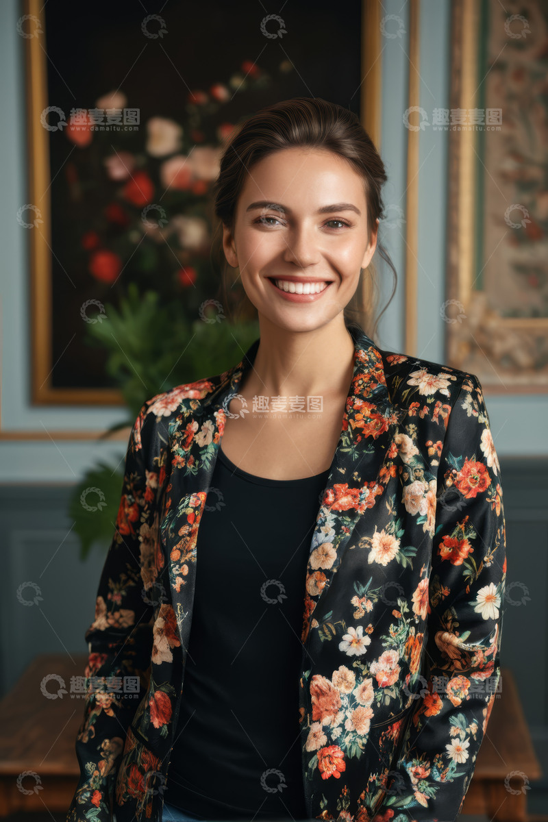 高清大图下载【趣麦麦图】微笑年轻女性室内肖像