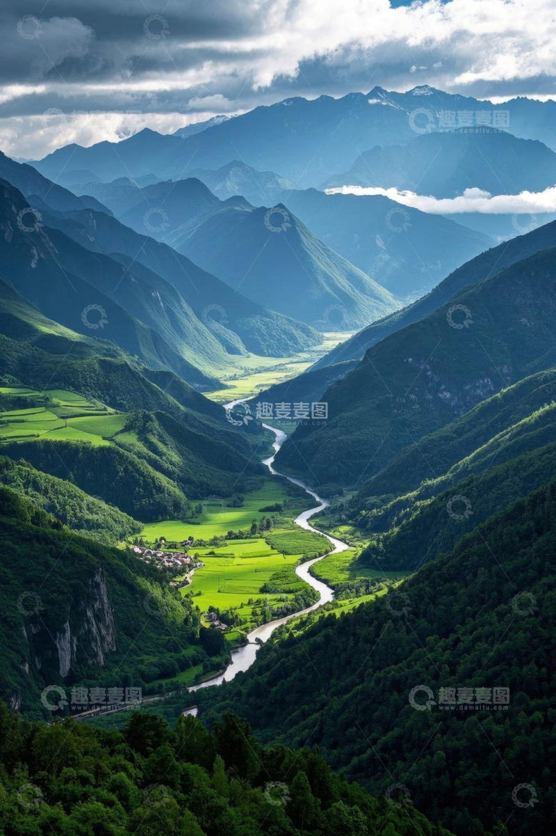 高清大图下载【趣麦麦图】山谷河流自然风光全景