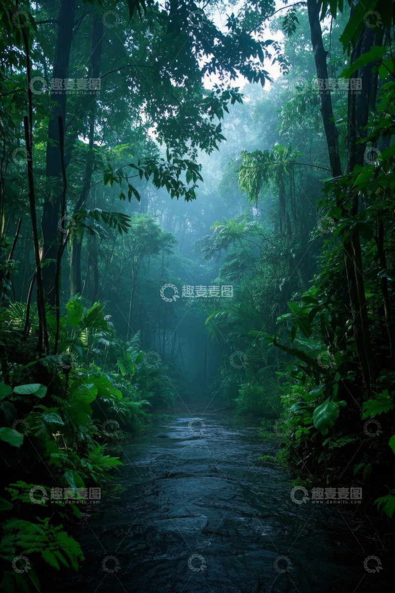 高清大图下载【趣麦麦图】静谧的热带雨林林间小道