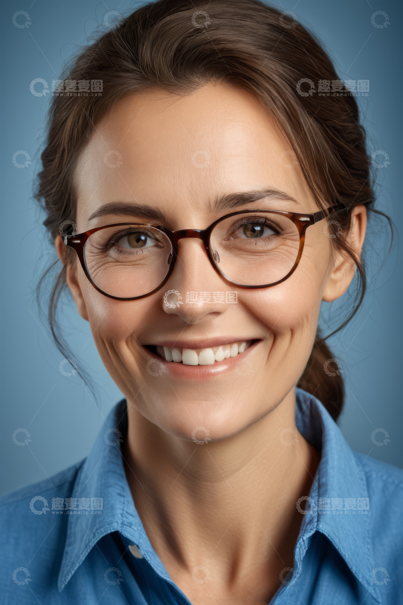 高清大图下载【趣麦麦图】戴眼镜微笑女性肖像
