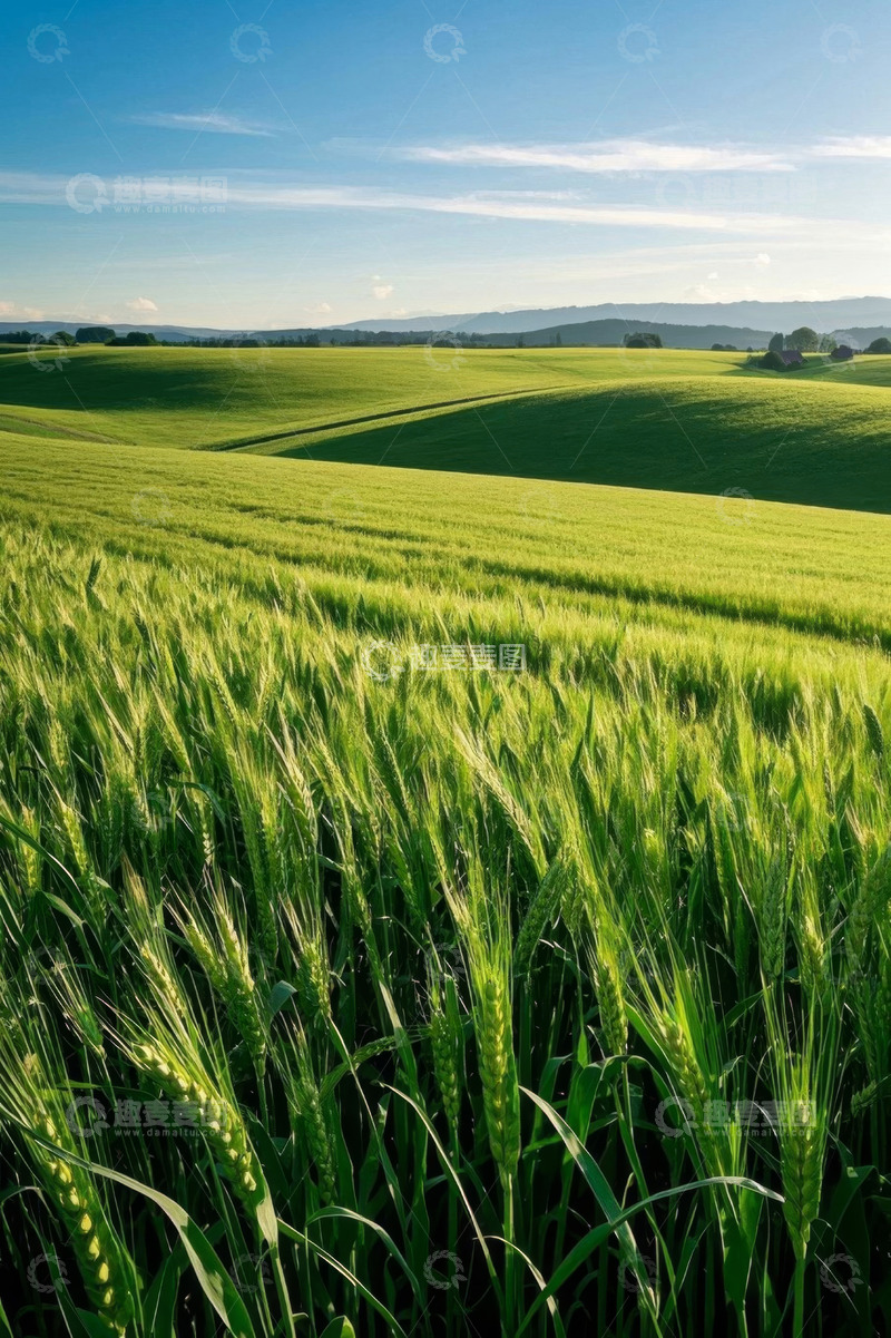 高清大图下载【趣麦麦图】广袤绿色小麦田自然风光