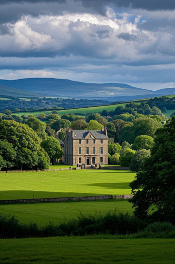 乡村庄园与自然风光全景