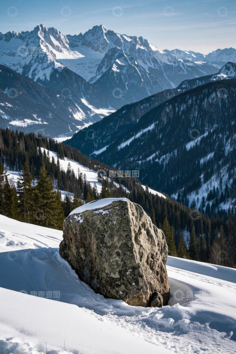 高清大图下载【趣麦麦图】雪山景观巨石特写